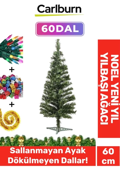 Kutulu Süsleme Seti Yılbaşı Çam Ağacı Renkli Işığı Yeni Yıl 2025 Süsleri Noel Paketi 60 Cm 60 Dal ürün görseli 1