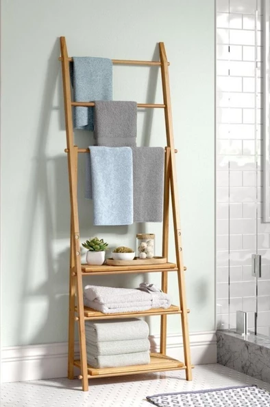 Digithome Bambu 3 Raflı Havlu Askısı Banyo Düzenleyici Havluluk Organizer DB-0006 ürün görseli 1