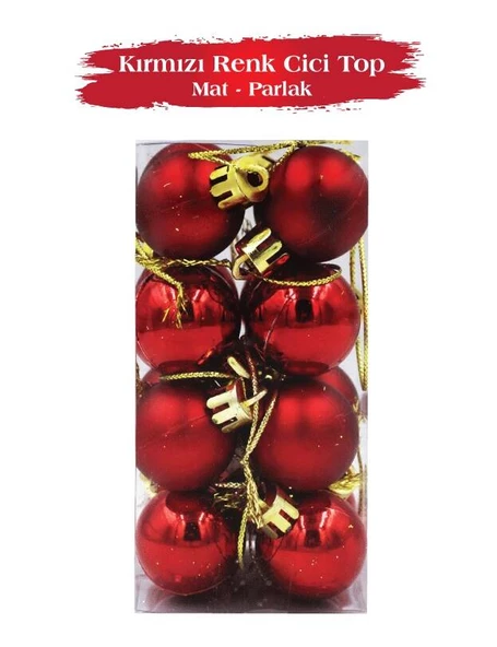 Yılbaşı Top Süs 3 Cm Mat Parlak Kırmızı 16lı ürün görseli 1