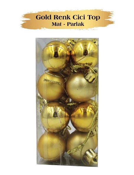 Yılbaşı Top Süs 3 Cm Mat Parlak Gold 16lı ürün görseli 1