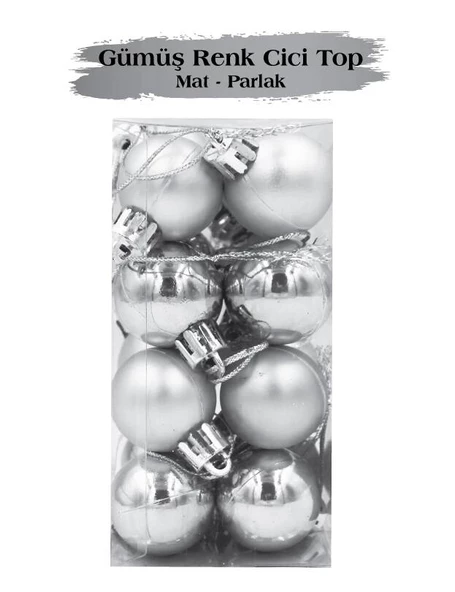 Yılbaşı Top Süs 3 Cm Mat Parlak Gümüş 16lı ürün görseli 1