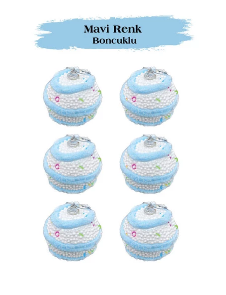 Yılbaşı Top Süs 5 Cm Mavi Renkli Boncuklu 6 Lı ürün görseli 1