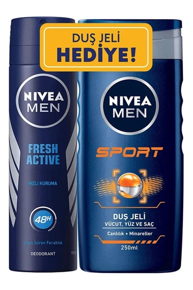 Nivea Men Fresh Active Sprey Deodorant 150 ml + Sport Duş Jeli 250 ml ürün görseli 1