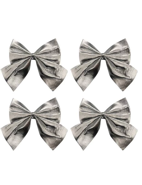 Yılbaşı Fiyonk Saten Parlak Gümüş 10 Cm 4 Parça ürün görseli 1