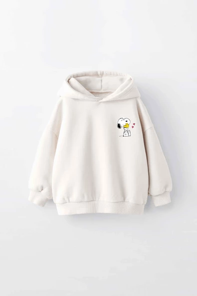 KIZ ÇOCUK SNOOPY BASKILI KAPÜŞONLU MANŞETLİ SWEATSHİRT ürün görseli 1
