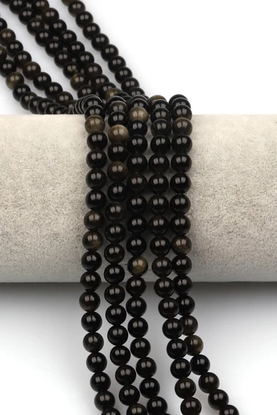 Golden Obsidyen Doğaltaş Dizi 6 mm Küre Kesim ürün görseli 1