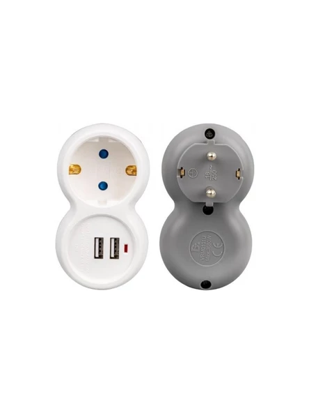 Vea VRM0101U 16A Çift USB li Tekli Fiş Priz Gri-Beyaz ürün görseli 1