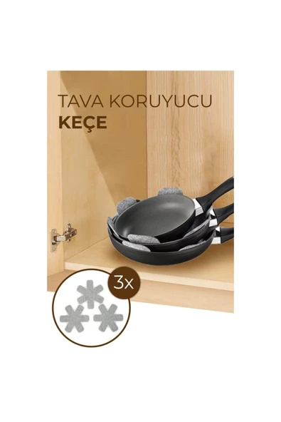 btmhome Tava - Tencere Çizdirmez Keçe Ve Bor Cam Koruyucu Çizdirmez Keçe 3'lü Gri Set ürün görseli 1