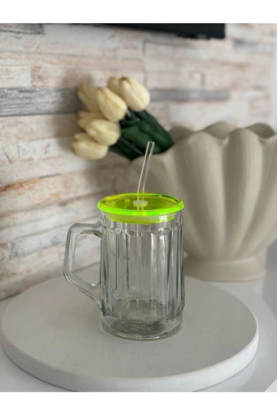 btmhome Isıya Dayanıklı Pipetli Renkli ve Kapaklı Bardak 1 Adet ürün görseli 1