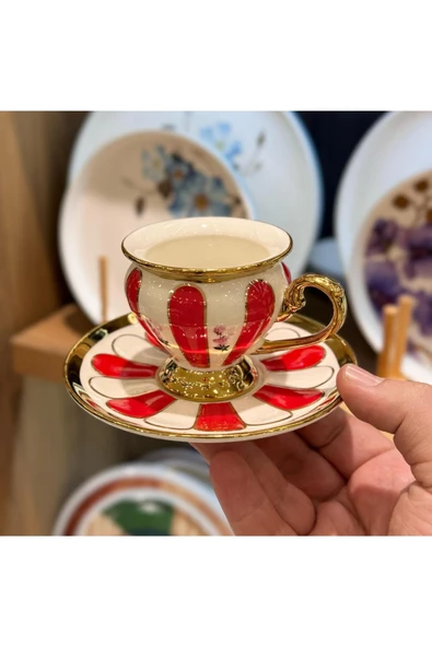 btmhome Scarlet Kırmızı Porselen 6 Kişilik Kahve Fincanı Takımı Seti - 90 ml ürün görseli 1