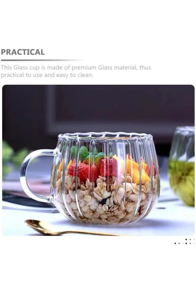 btmhome Çizgi Tasarımlı Kupa Cam Bardak Kahve Sunum - Borosilikat   400 ml ürün görseli 1