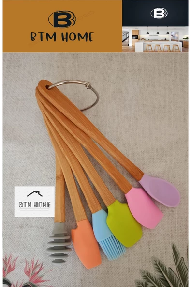 btmhome 6 Parça Bambu Saplı Silikon Spatula Mutfak Seti, Tencere Tava Pasta Kek Sıyırma Seti, ürün görseli 1