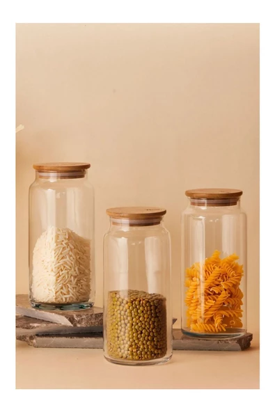 btmhome 1300 ml Bambu Kapaklı Vakumlu Cam Kavanoz Takımı 3 Adet ürün görseli 1