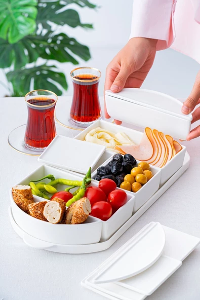 btmhome 6 Parça Oval Tepsili Porselen Kapaklı Kahvaltı Takımı Seti ürün görseli 1