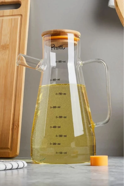 Btm Home 900 ml Bambu Kapaklı Cam Yağdanlık  Borosilikat Yağlık Sirkelik Sosluk 900 ml ürün görseli 1