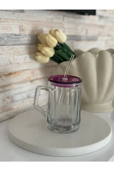 btmhome Isıya Dayanıklı Pipetli Renkli ve Kapaklı Bardak 1 Adet ürün görseli 1