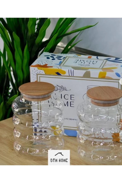 btmhome Ahşap Kapaklı Cam Kavanoz Takımı 2 Adet ürün görseli 1