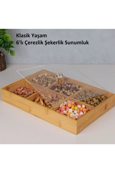 Btm Home Bambu/6 Bölmeli/Kapaklı Sunumluk/Çerezlik ürün görseli 1
