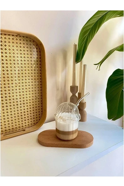 btmhome 1 Adet Oval Kapaklı Cam Pipetli Plastik Pinterest Bardak Kahve Sunum Bardağı 430ml Smoothie Bardak ürün görseli 1