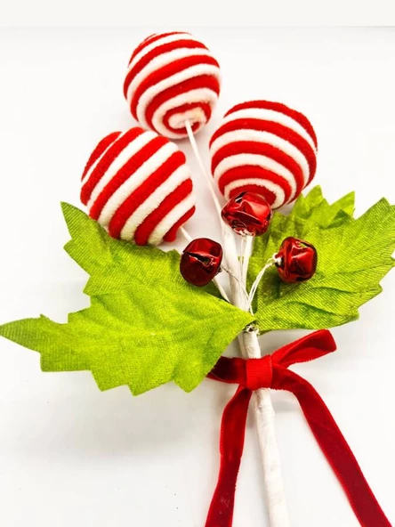 Yılbaşı Çam Dalı Top Şekerli Zilli 38 Cm - Resim 2