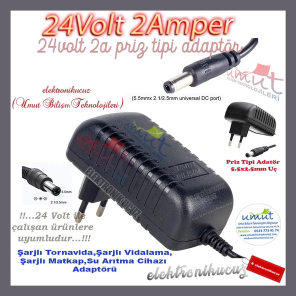 24V 2A Adaptör - 5.5X2.1mm-2.5mm Plastik Kasa Priz Tipi Adaptör - 24V 2A Adaptör Standart uç 5.5X2.5mm Plastik Kasa Priz Tipi Adaptör 24 Volt Adaptör 2 Amper ürün görseli 1