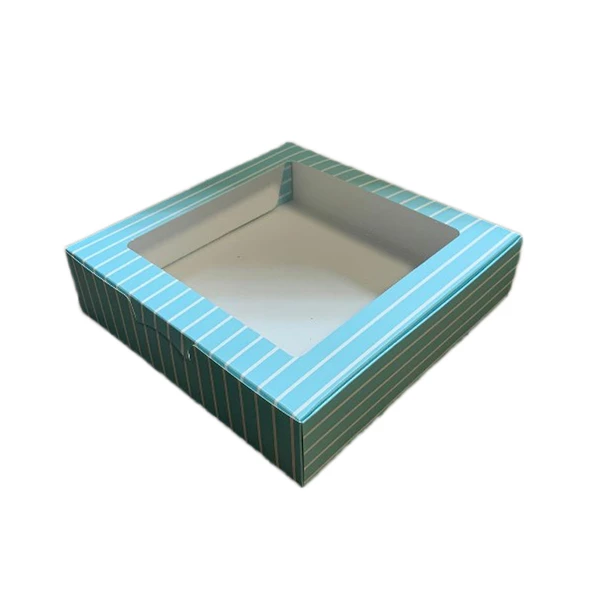 Pencereli Karton Kutu Çizgili Model 20X20X5 CM (10 Adet) Mavi ürün görseli 1