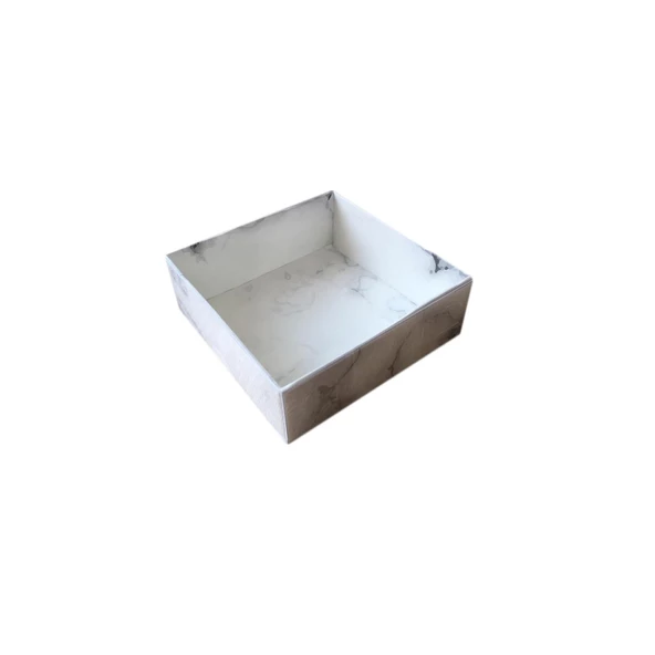 Asetat Kapaklı Karton Kutu Mermer Desenli 8X8X3 (50 Adet)  Beyaz ürün görseli 1