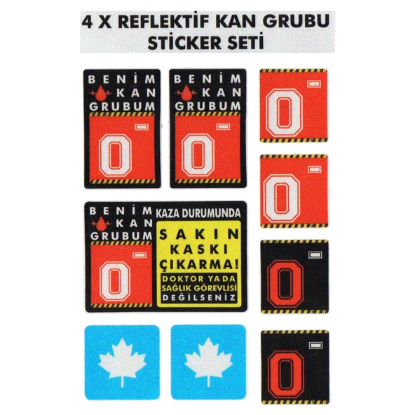 Çınar Extreme® 0 Rh- (Negatif) Kaskımı Çıkartma Yazılı 7 Parçalı Reflektif Kan Grubu Sticker Seti ürün görseli 1