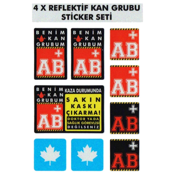 Çınar Extreme® AB Rh+ (Pozitif) Kaskımı Çıkartma Yazılı 7 Parçalı Reflektif Kan Grubu Sticker Seti ürün görseli 1