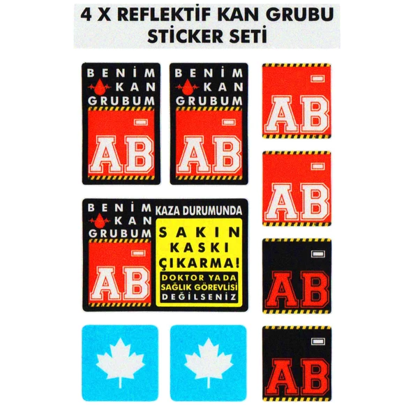 Çınar Extreme® AB Rh- (Negatif) Kaskımı Çıkartma Yazılı 7 Parçalı Reflektif Kan Grubu Sticker Seti ürün görseli 1