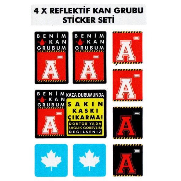 Çınar Extreme® A Rh- (Negatif) Kaskımı Çıkartma Yazılı 7 Parçalı Reflektif Kan Grubu Sticker Seti ürün görseli 1