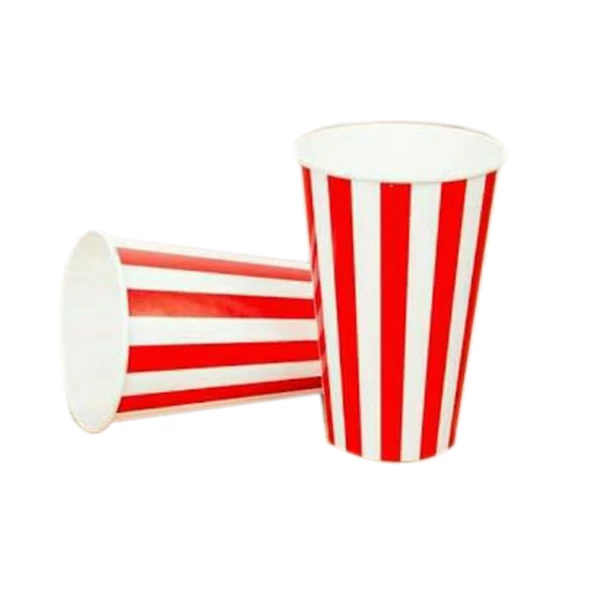 Karton Bardak  12 Oz Kırmızı Beyaz Çizgi Desenli (50 Adet) ürün görseli 1