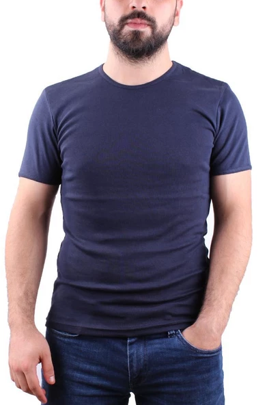 4604 LACİVERT BİSİKLET YAKA  ERKEK TSHIRT ürün görseli 1