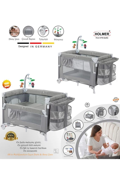 HOLMER Maxi Comfort Coolstyle (ANNE YANI-DELUXE KUMAŞ) Premium Dönenceli Oyun Parkı/anne Yanı 70x110cm Gri ürün görseli 1