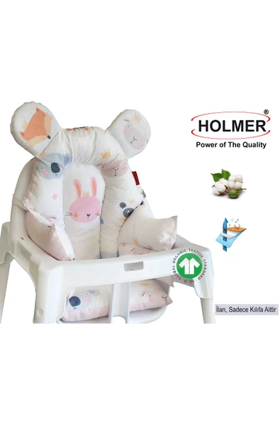 HOLMER Leke Tutmaz Organik Mama Sandalyesi Minderi ve Kılıfı ML PEMBE ürün görseli 1