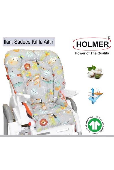 HOLMER Leke Tutmaz Organik Mama Sandalyesi Minderi & Kılıfı Max-t Koyu Gri ürün görseli 1