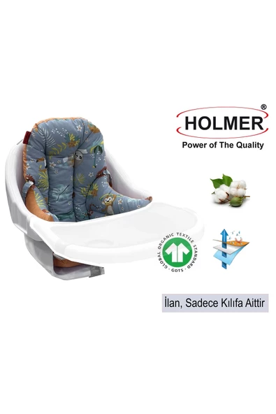 HOLMER Leke Tutmaz Organik Mama Sandalyesi Minderi & Kılıfı Md Gri ürün görseli 1