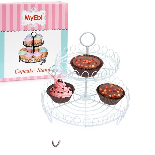 Metal Cupcake Standı 2 Katlı Beyaz Kek Standı ürün görseli 1