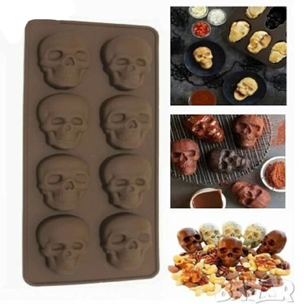 Silikon  Kalıp Kuru Kafa Çikolata Kalıbı 8 li ürün görseli 1