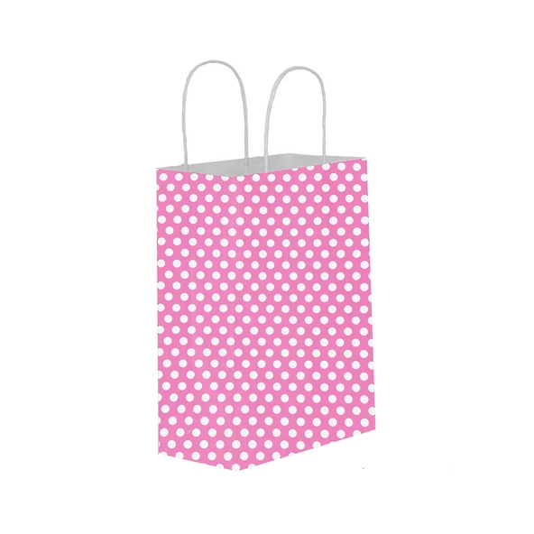 Kağıt Hediye Çantası Puantiyeli Büyük Boy 25X31 CM (25 Adet)  Puantiyeli Pembe ürün görseli 1