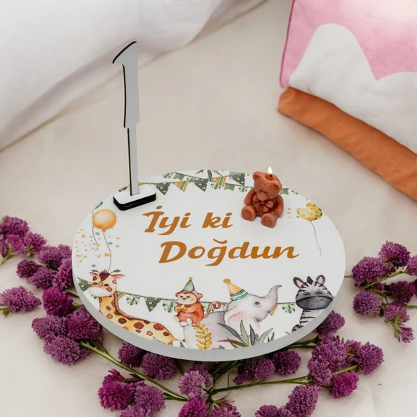 doğum panolu ve safari konseptli yaş pasta tablası ürün görseli 1