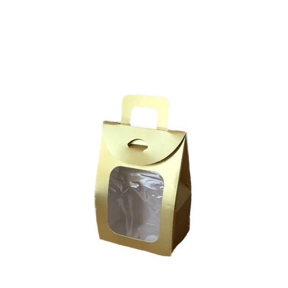 Kına Ve Çerez Çantası Pencereli Karton 7.5X11X4 (20 Adet)  Gold ürün görseli 1
