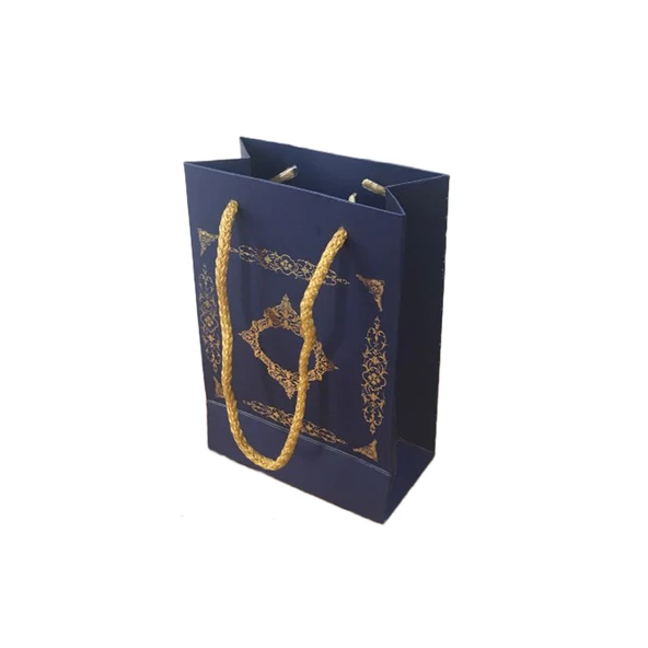 Karton Hediye Çantası Saray Desenli Gold Yaldızlı 12X17 (25 Adet)  Lacivert ürün görseli 1