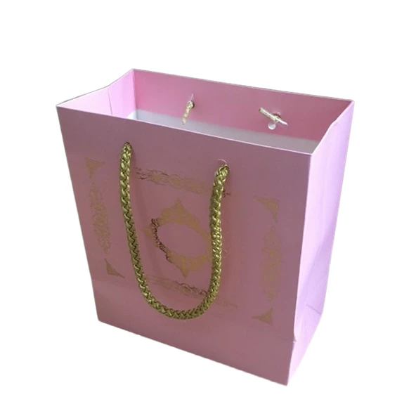 Karton İpsaplı Hediye Çantası Saray Desenli GOLD 15X17X8 10 Adet  Pembe ürün görseli 1