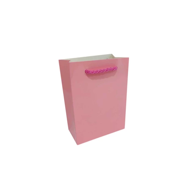 İp Saplı Karton Çanta Minik Boy Düz Renk 13.8X10X5 CM (25 Adet)   Pembe ürün görseli 1