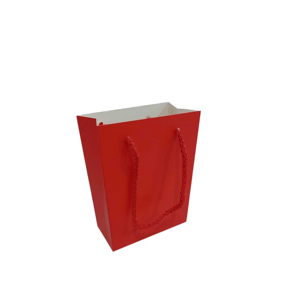 İp Saplı Karton Çanta Minik Boy Düz Renk 13.8X10X5 CM (25 Adet)   Kırmızı ürün görseli 1