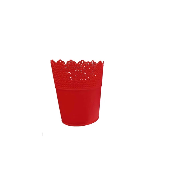 Saksı Dantelli Plastik Yuvarlak Model  Kırmızı ürün görseli 1