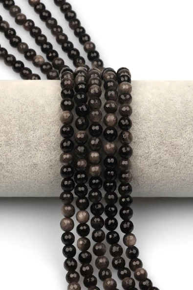 Silver Obsidyen Doğaltaş Dizi 6 mm Fasetli Küre Kesim ürün görseli 1