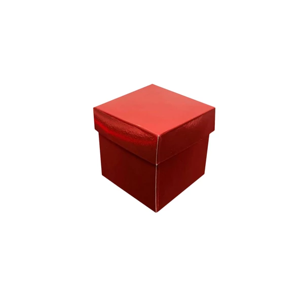 Metalize Parlak Komple Karton Kutu Düz Renk 6X6X6 CM (25 Adet)  Kırmızı ürün görseli 1