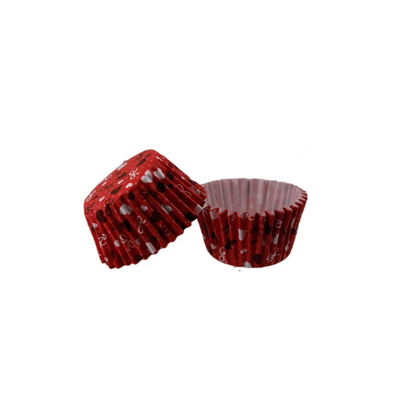 Kek Kalıbı Pet Kapsül 52X45 MM Kağıt Cupcake Kağıdı (100 Adet)  Kırmızı Üzeri Fiyonk Ve Kalp Desenli ürün görseli 1